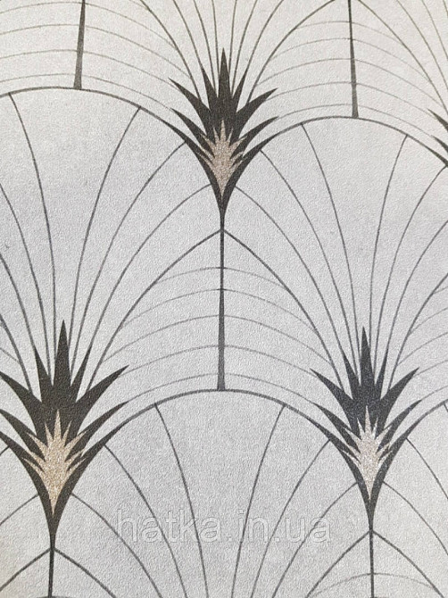 Обои флизелиновые  Decoprint Essentials EE22541 перья павлина полукруги полосы черные золото на серо зеленом Киев - изображение 2