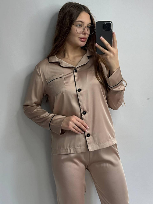 Комплект шелковый тройка рубашка с шортами и штанами Бежевый M Харьков - изображение 4