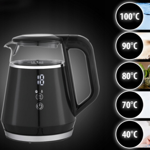 Електрочайник 1л нерж.сталь/скло/пластик чорний KM1712 KAMILLE Житомир - изображение 2