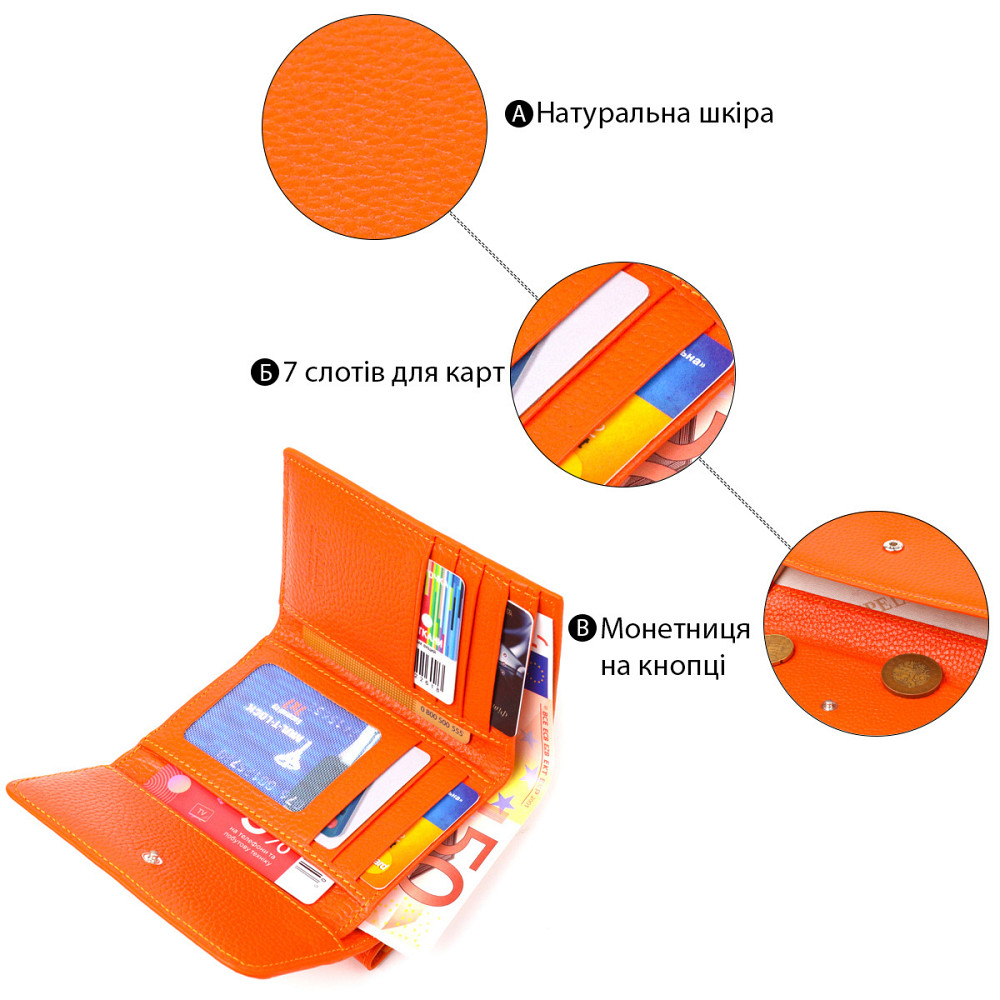Молодежный кошелек из натуральной кожи флотар CANPELLINI 21594 Оранжевый Киев - изображение 4