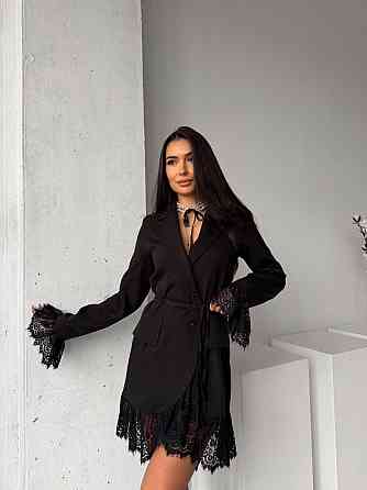 Женское стильное романтичное платье-пиджак с кружевом креп костюмка Одесса