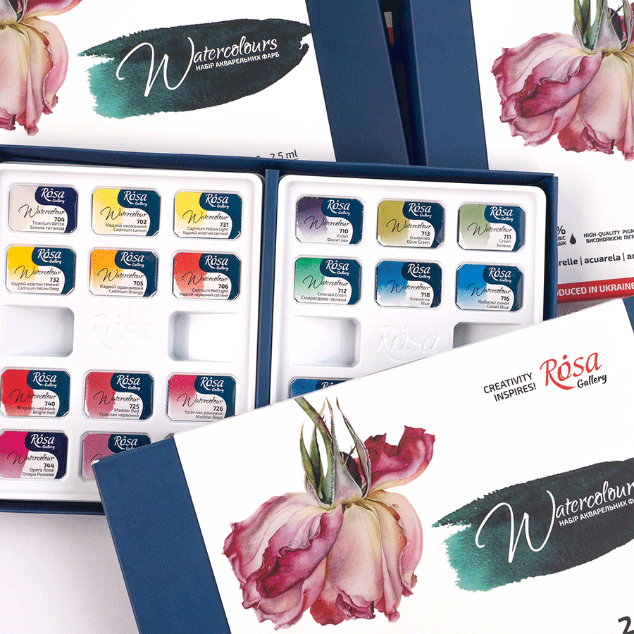 Набір акварельних фарб BOTANICAL картонний пенал 24кол. х 2,5мл кювета ROSA Gallery Київ - фото 4