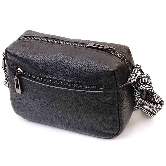 Сумка на одно отделение в классическом цвете из натуральной кожи Черная (Vintage) Киев