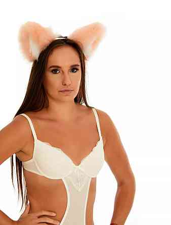 Меховые ушки кошки двухцветные: Персиковый, белый OKOVA Sex Aura Киев