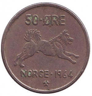 Собака. Монета 50 эре. 1964,66,67,72 год, Норвегия. (БД) Полтава - изображение 1