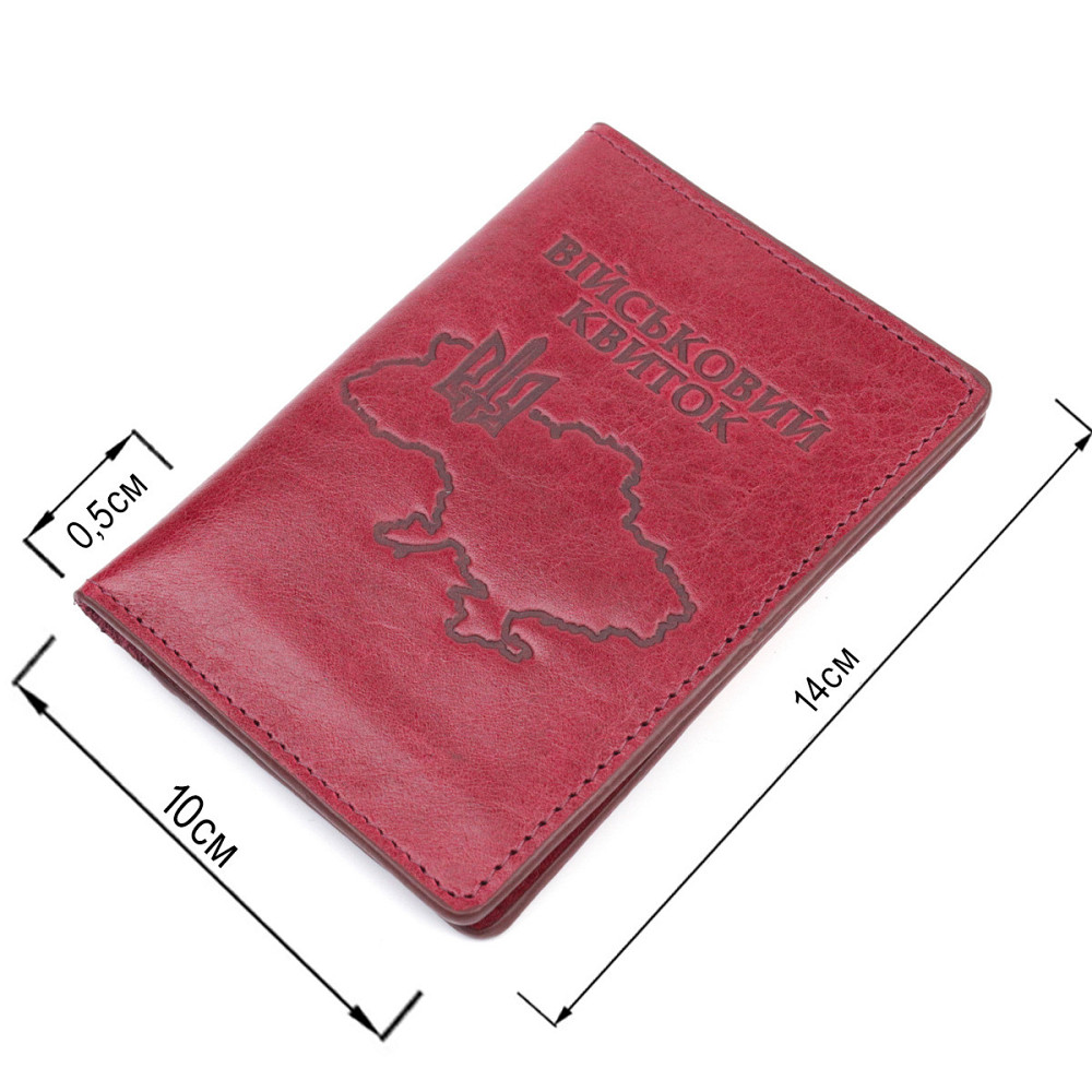 Женская обложка на военный билет из глянцевой кожи Карта GRANDE PELLE 16779 Бордовая Киев - изображение 3