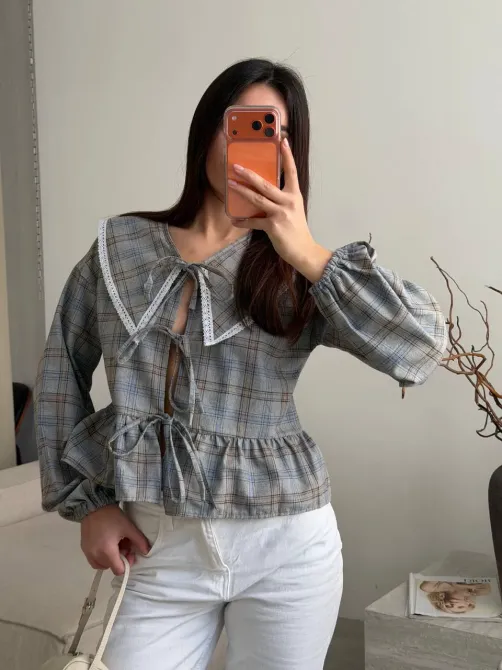 Стильна жіноча картата сорочка з мереживом Одеса - фото 6