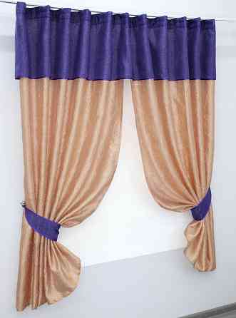 Кухонные шторы VR-Textil № 073к с ламбрекеном и подхватами персиковый с фиолетовым 270х170 см (52-0139) Киев