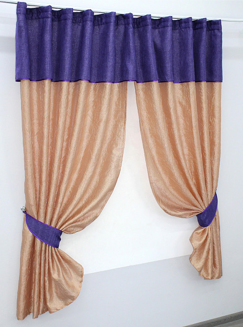 Кухонные шторы VR-Textil № 073к с ламбрекеном и подхватами персиковый с фиолетовым 270х170 см (52-0139) Киев - изображение 2