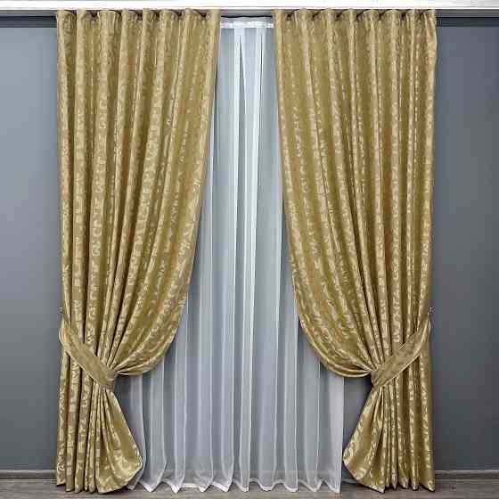 Комплект готових штор VR-Textil Жакард Вензель № 091ш Золотистий 200х270 см 2 шт (32-304) Київ