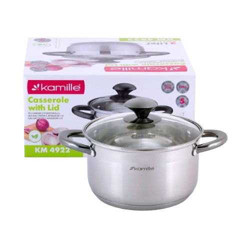 Каструля нержавіюча сталь 3л з кришкою порожнисті ручки 4922 KAMILLE Житомир - изображение 2