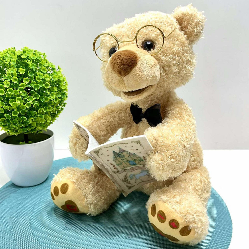 Ведмедик інтерактивний LIMO TOY Казочник 8 карток з казками 25см Бежевий (FT 0034) Чернигов - изображение 1