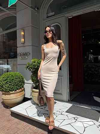 Женское базовое летнее платье турецкий рубчик Бежевый, 42/44 Одесса