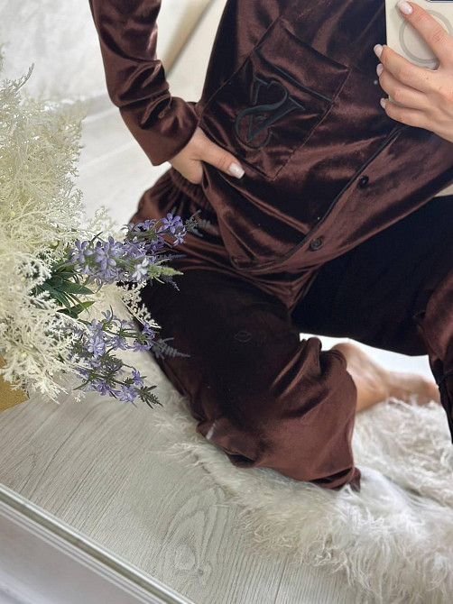 Женская стильная домашняя пижама бархатная пижама Шоколадный, 46/48 Одесса - изображение 2