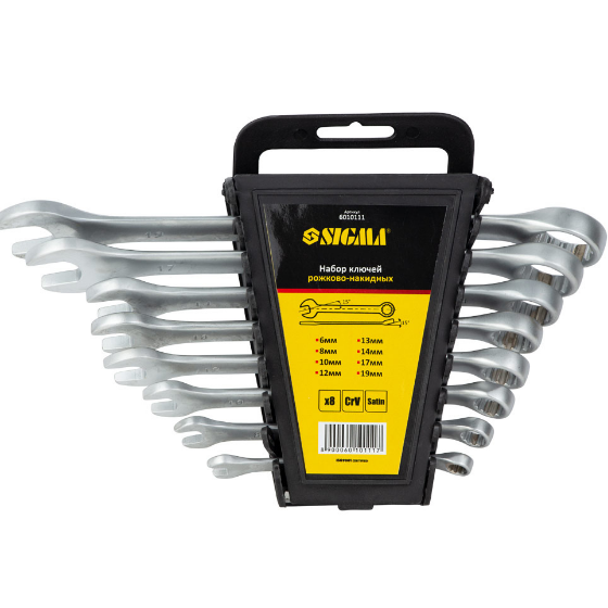 Набір ключів ріжково-накидних (6,8,10,12,13,14,17,19мм) CrV satine 8шт SIGMA Житомир - изображение 1