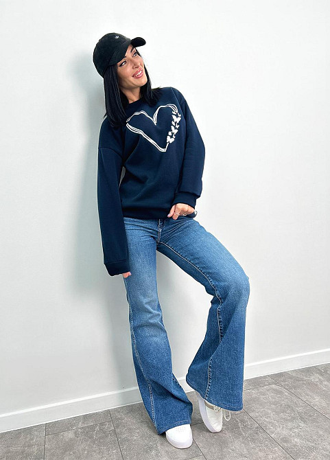 Утеплений світшот з принтом "Heart" оптом | Норма і батал Темно-синій, 42-44 Київ - фото 2