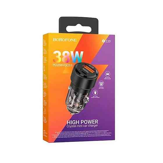 Автомобільний зарядний пристрій BOROFONE BZ20 Smart 38W dual port PD20W+QC3.0 Transparent, колір чорний BZ20TB Одеса