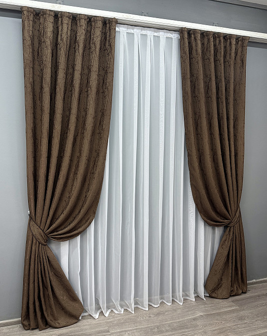 Комплект штор VR-Textil Жакард Viva Marmo № 1780ш Коричневий  150х270 см 2 шт (33-0757) Київ - фото 3