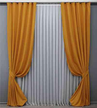 Комплект готовых штор VR-Textil Нубук однотонный № 1511ш Янтарный 150х290 см 2 шт (33-0379) Киев