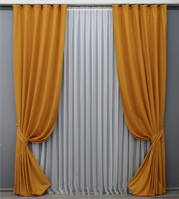 Комплект готових штор VR-Textil Нубук однотонний № 1511ш Бурштиновий 150х290 см 2 шт (33-0379) Київ - фото 2