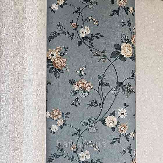 Шпалери вінілові на флізелін 0.53х10.05м Rasch Textil Petite Fleur 5.квіти троянди беж коричневі, чорні на сірому Київ
