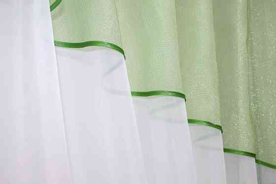 Кухонні штори VR-Textil № 091к з ламбрекеном і підв'язками салатовий з білим 280х160 см (59-619) Київ