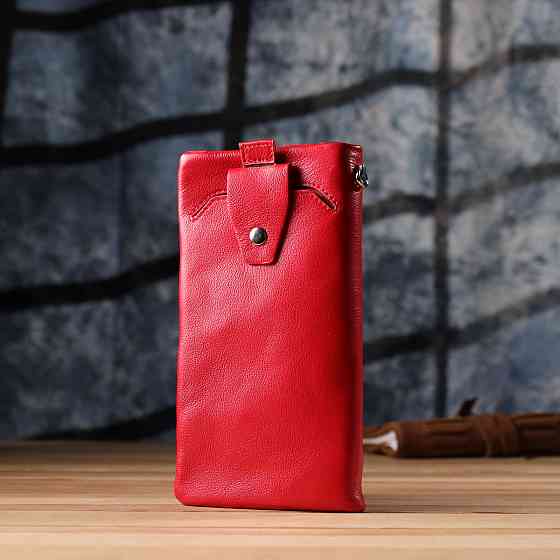 Практичний жіночий гаманець-клатч із відділенням під телефон із натуральної шкіри Червоний (ST Leather) Київ