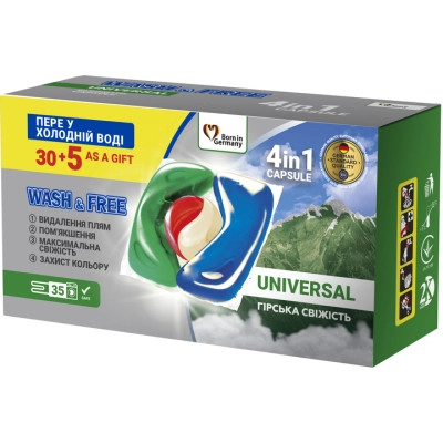 Капсулы для стирки Wash&Free Universal Горная свежесть 35 шт. (4262396144430) Винница - изображение 2
