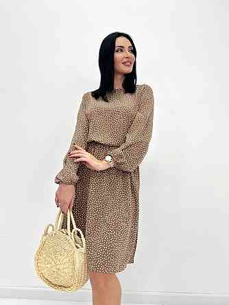 Женское платье в горошек с длинными рукавом Virginia батал 50-52, Капучино Киев