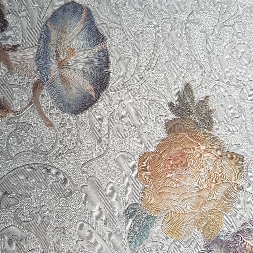 Шпалери метрові вінілові на флізелін Yuanlong Samsara квіти троянди, півонії блакитний рожевий червоний на Київ - фото 3