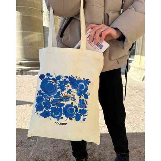 Екошопер BookOpt BK4001 Петриківський розпис Сині квіти бежевий Київ
