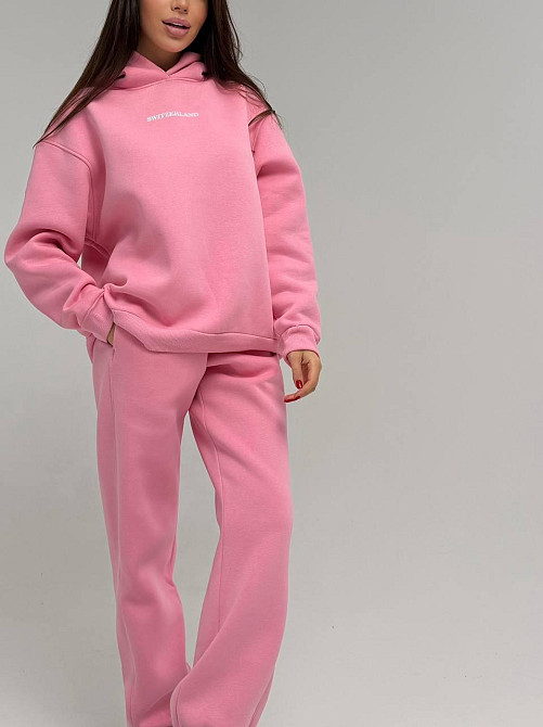 Жіночий стильний спортивний костюм-двійка: худі + штани, тринитка Пен'є на флісі турція Рожевий, 46/48 Одеса - фото 6