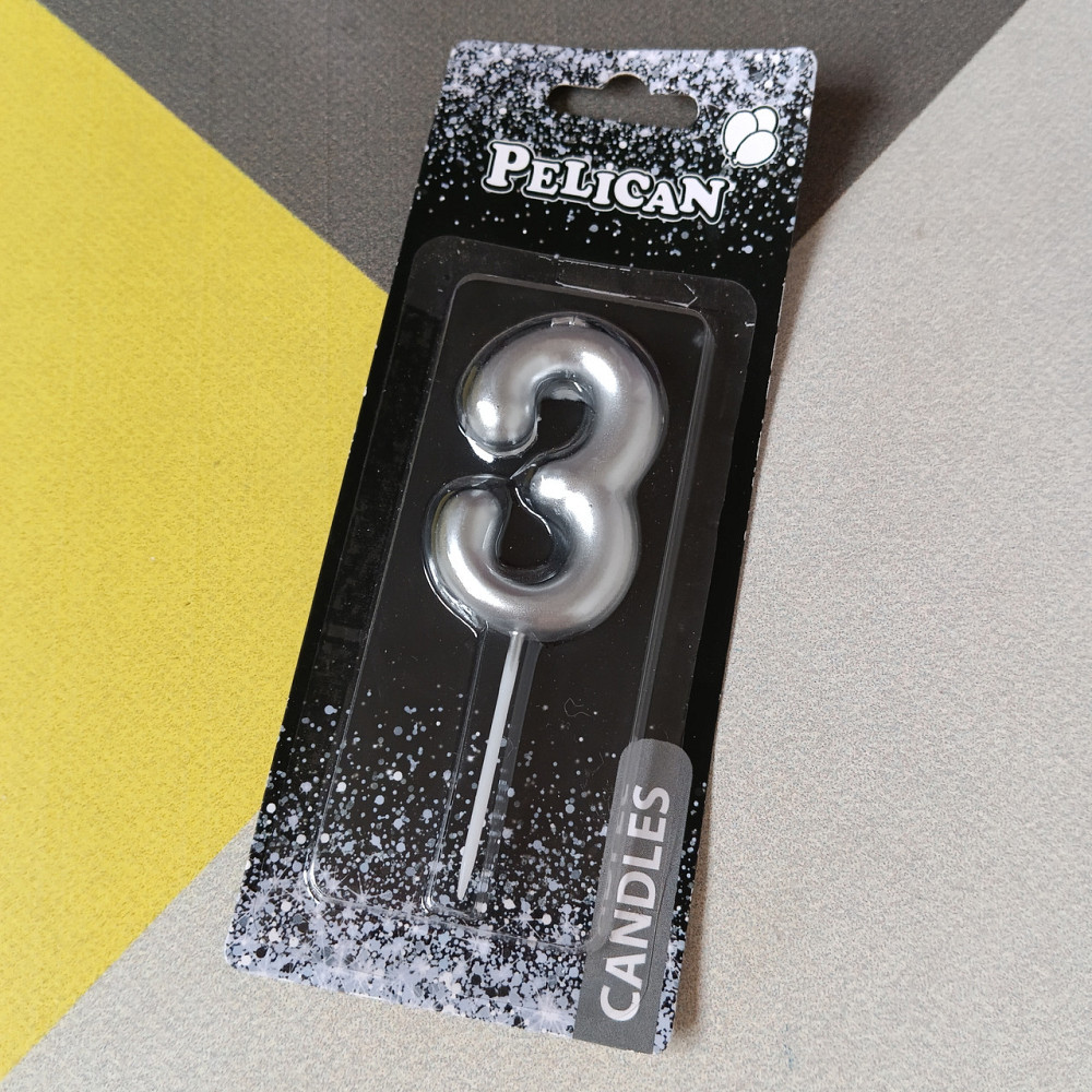 Свеча для торта 3 цифра серебро Киев - изображение 1