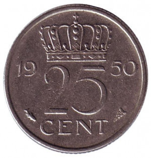 Монета 25 центов. 1950 год, Нидерланды. Полтава - изображение 1