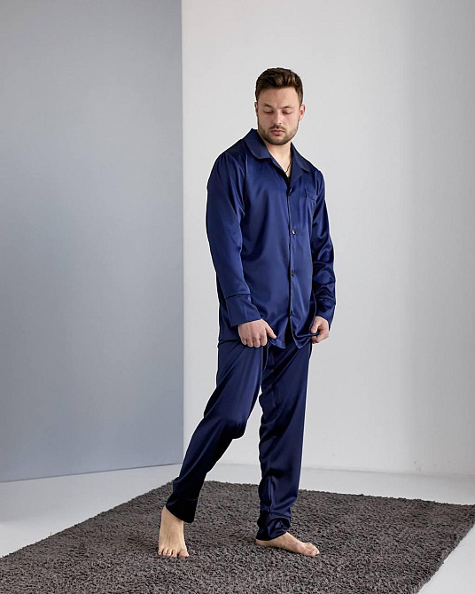 Пижама мужская шелк Синий S Харьков - изображение 1