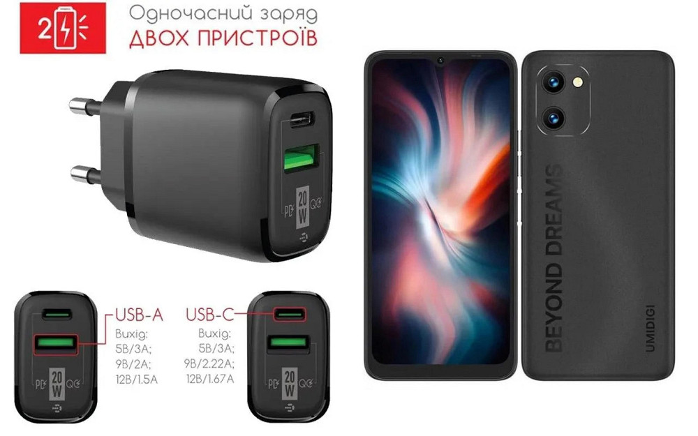 Сетевое зарядное устройство для UMIDIGI C1, UMIDIGI C1 Max, 20W 3A, Quick Charge 3.0 Киев - изображение 1