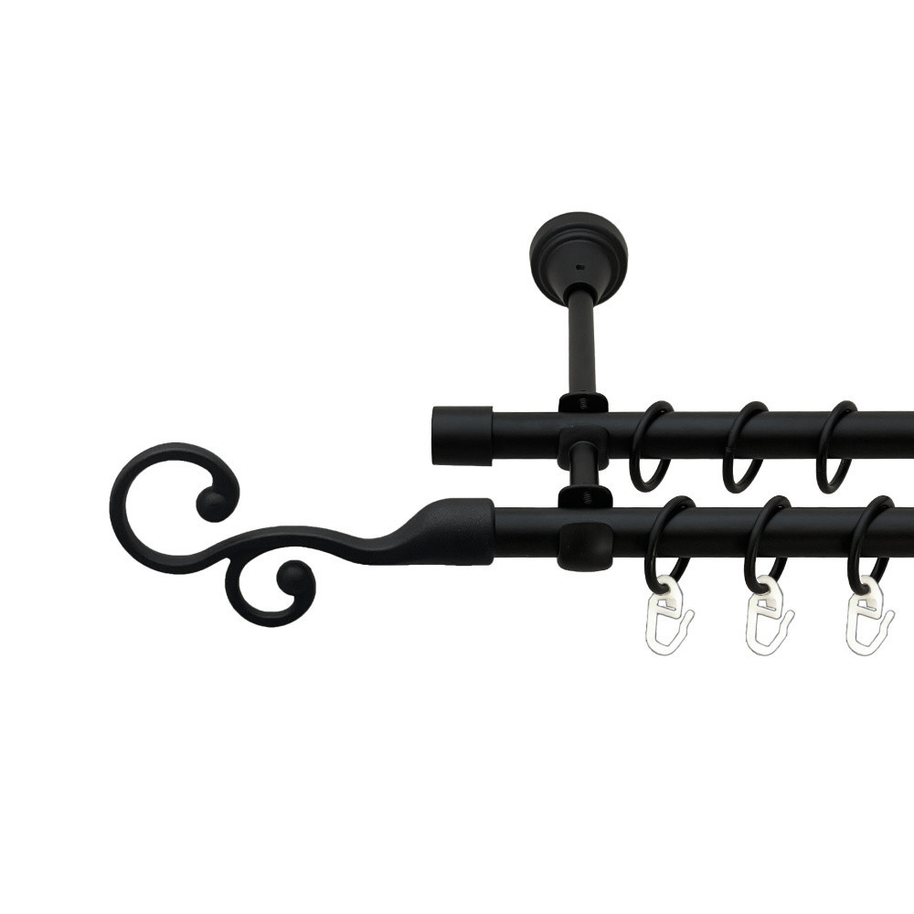 Карниз Orvit Флорес металевий дворядний відкритий гладка труба кільце металеве Чорний Оксамит 16\16 мм 300 см (00-00024027) Львів - фото 1