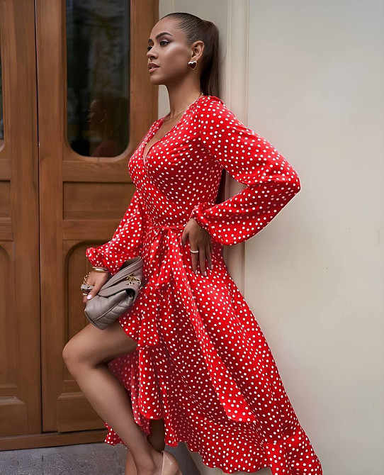 Женское романтическое летнее платье в горошек софт Красный Одесса - изображение 5