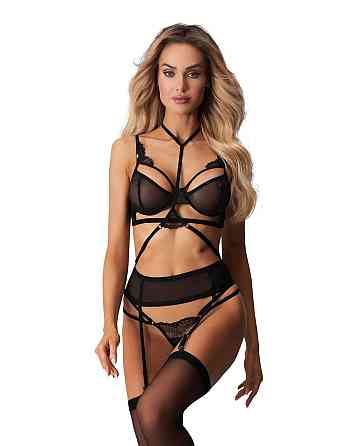Комплект Obsessive Premisis Black 3-pcs crotchless set S/M Sex Aura Киев