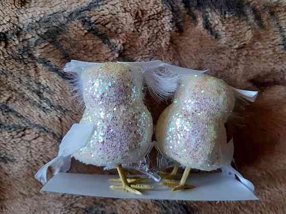 Ялинкові прикраси Сови 2 штуки 7 на 5 см айворі Київ