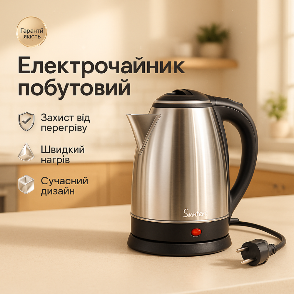 Потужний кухонний чайник, Потужний побутовий електрочайник, Чайник металевий для дому CQ-84 Львів - фото 12