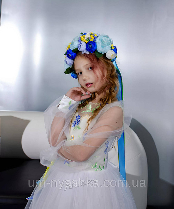 Ободок обруч з квітами "Піони великий синьо-блакитно-жовтий" Кривий Ріг - фото 7
