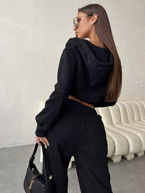 Жіночий утеплений прогулянковий костюм-двійка з тринитки на флісі Чорний, 44/46 Одеса - фото 7