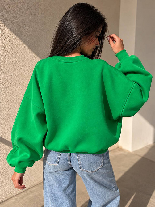 Світшот жіночий OLIVIA 2479 oversize утеплений на флісі з вишивкою one size, зелений, one size Київ - фото 20