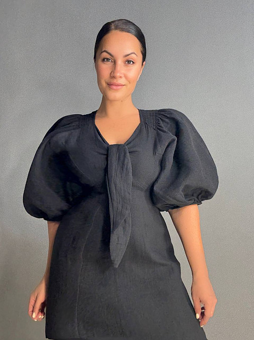 Платье женское MIX RAY 4196 длинное с разрезом узел на груди из муслина черное, черный, S Киев - изображение 3