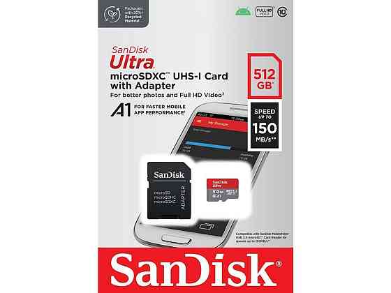Картка пам'яті MicroSDXC 512 GB UHS-I Class 10 SanDisk Ultra A1 R150MB/s + SD-adapter (SDSQUAC-512G-GN6MA) ( 17276 ) Харьков