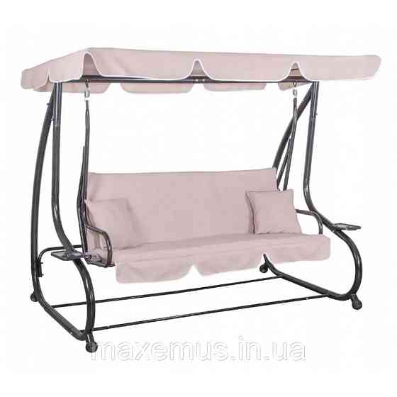 Садовые качели для дачи и дома трехместные уличные качели с навесом Bonro Garden BW-002 дачные качели бежевая Мостиська