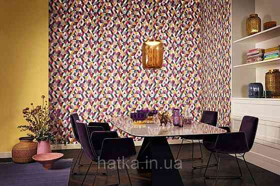 Шпалери метрові вінілові на флізеліні Rasch Clas геометрія фігури смуги бузкові рожеві Київ