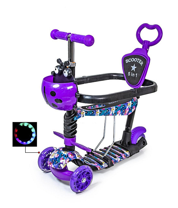 Самокат с сиденьем и родительской ручкой Scooter 5 в 1 с рисунком "Орхидея" с защитными бортиками Одесса - изображение 1