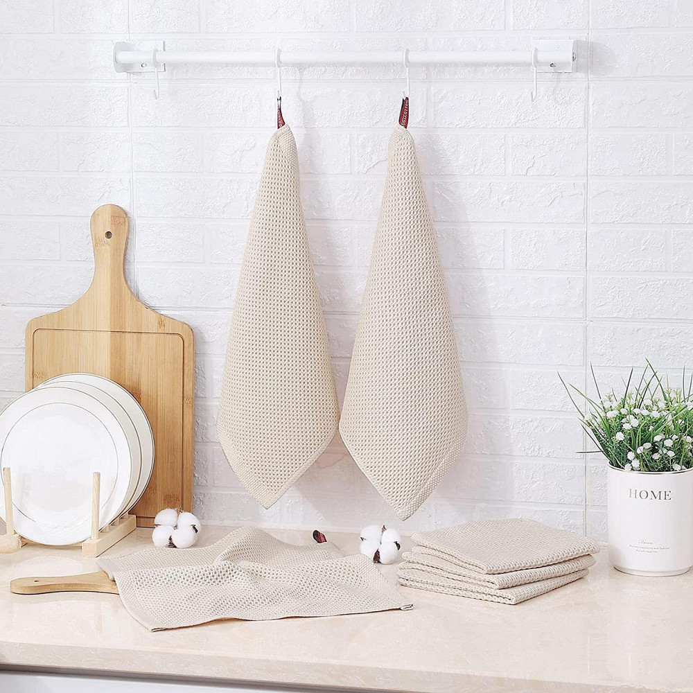 Набір кухонних рушників зі 100% бавовни - Вафельні серветки для кухні 34*34 см  6 шт Бежевий Буча - фото 5